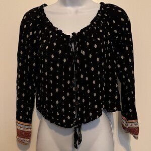 Boho Hippie Festival-vibe Crop-top Tie-front Bell Sleeves Women's size Small
